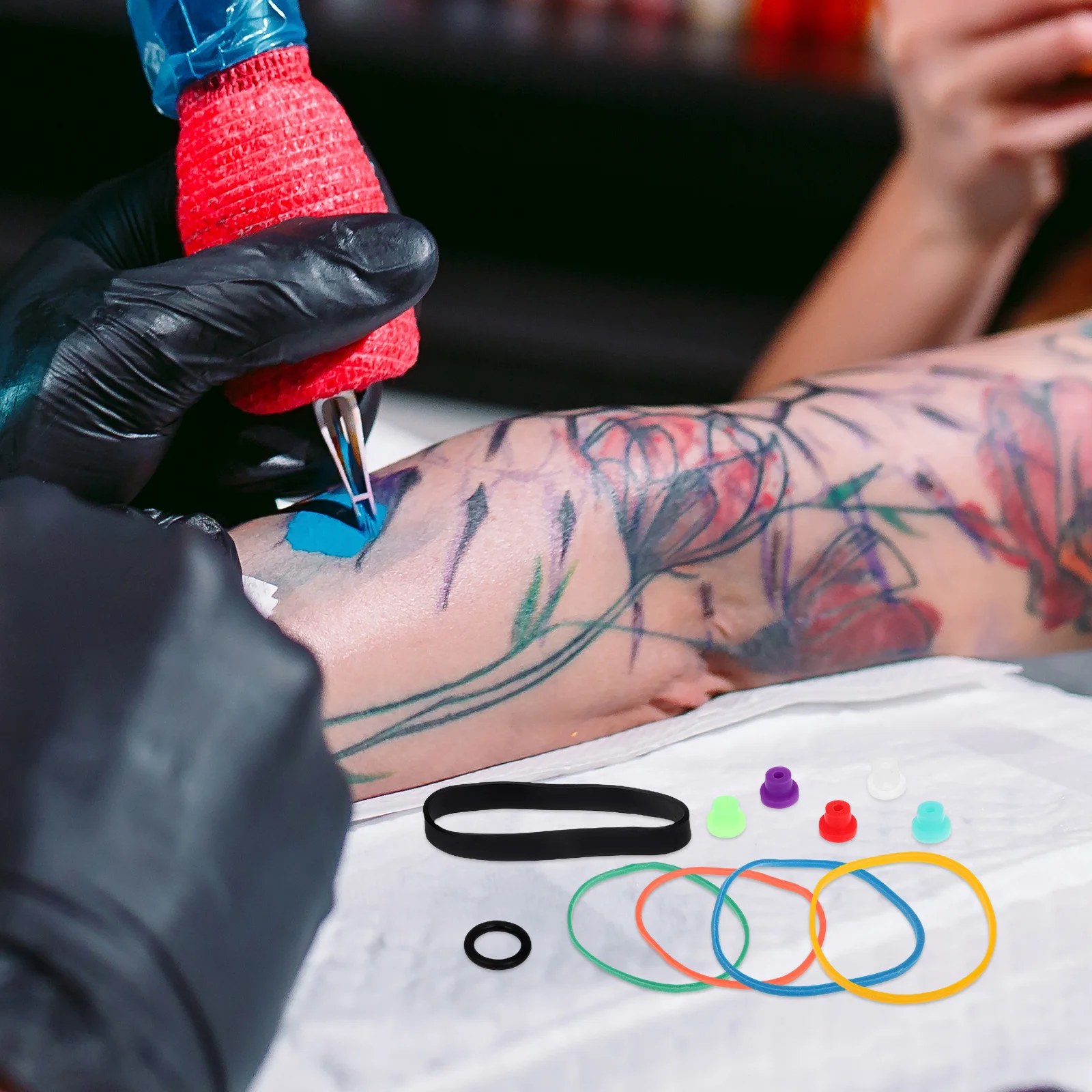 

Tattoo Machine Parts Kit Silicone Sealing Rings Rubber Bands Pin Cushions Storage Box for Men Women Tattoo Artists