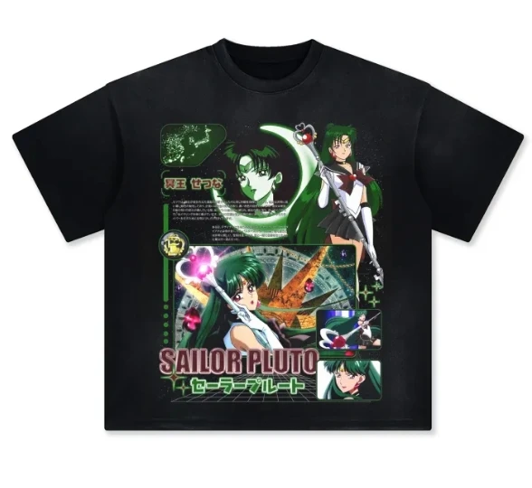 

Sailor Moon Loose Anime Sleeve T-shirt 2025 Casual Streetwear Cute 3D Printed Top Matching Family Outfits