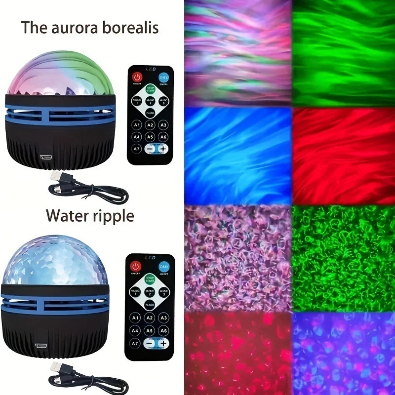 Star Projector Aurora LED USB Night Lights 360°Rotating Lighting Remote Control Ocean Wave Northern Light for Bedroom Party KTV