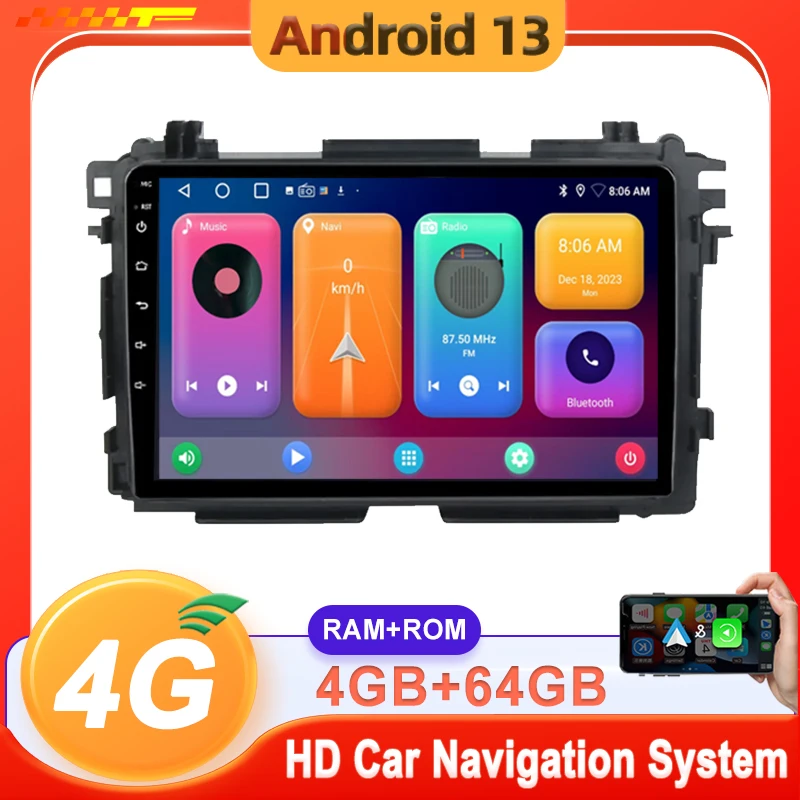 9 inch Android 13 Carplay Auto Car Radio For Honda HRV 2015 Multimedia Player Auto Radio Dash Cam No 2din DVD wifi Stereo Head