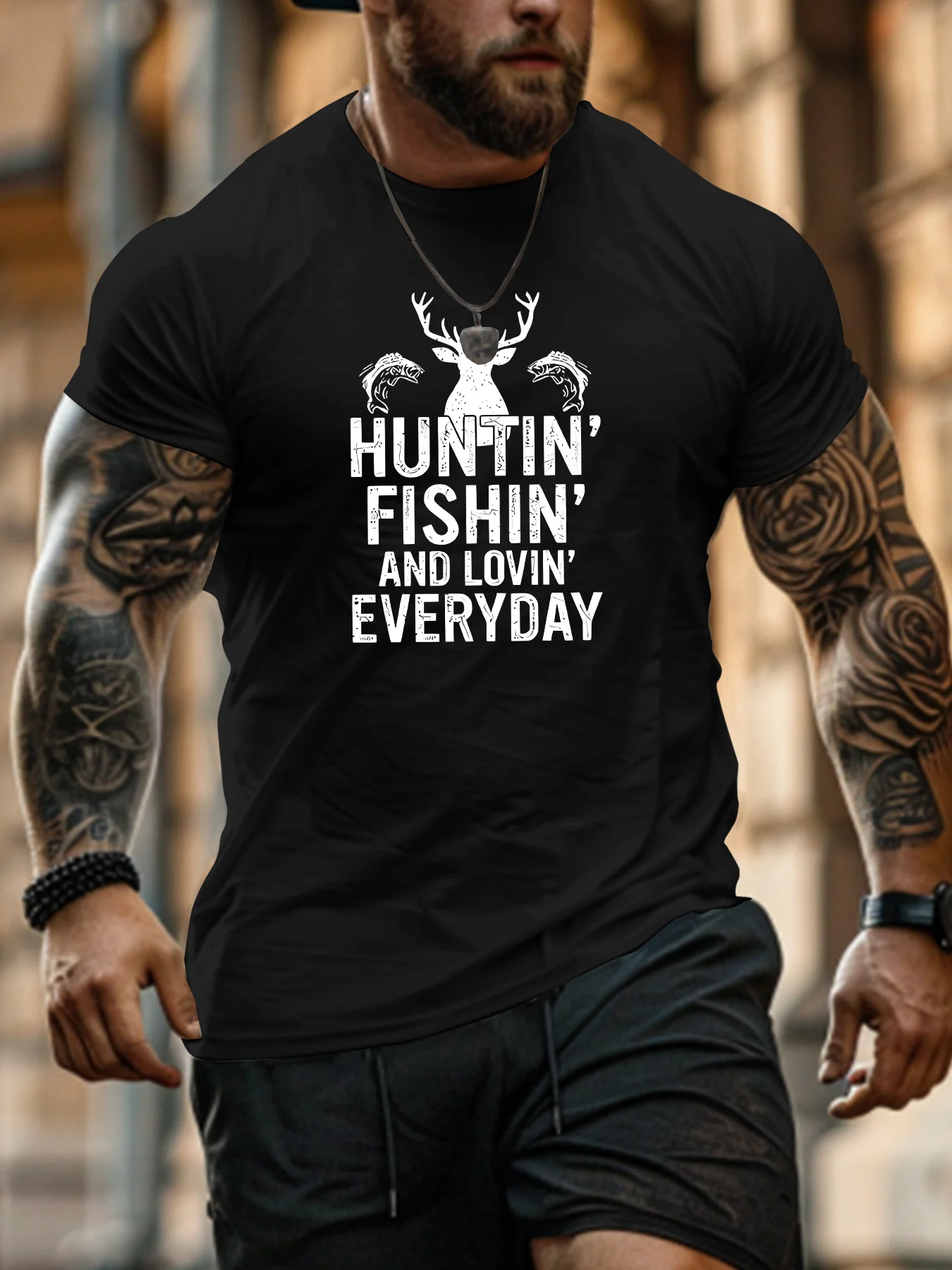 

Мужская летняя повседневная футболка с рисунком «Huntin' Fishin' and Lovin' Everyday», полиэстер, круглый вырез, короткий рукав