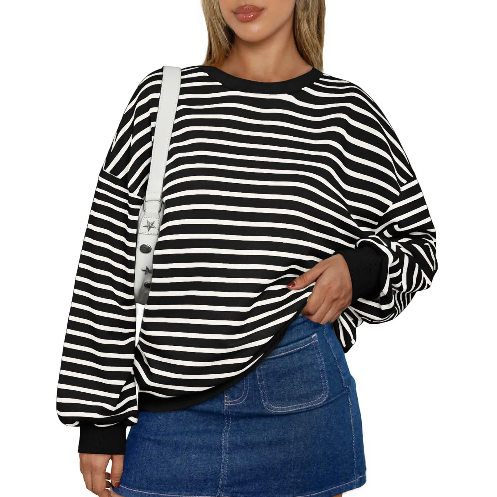 Korean Style Striped Sweatshirt Fashion Classical Oversize O-neck Loose Comfortable Casual Ins Trendy Pullover Tops For Ladies