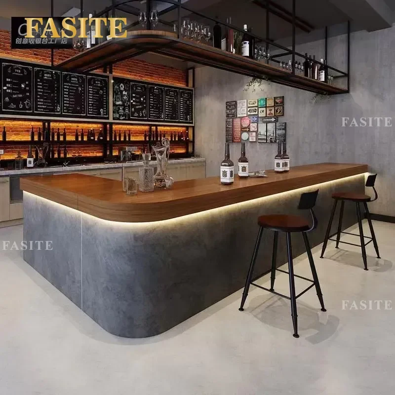 For Industrial Cement Gray Reception Desk Retro Paint Craft Bar Counter Cafe Catering Shop Checkout Table Sturdy Furniture