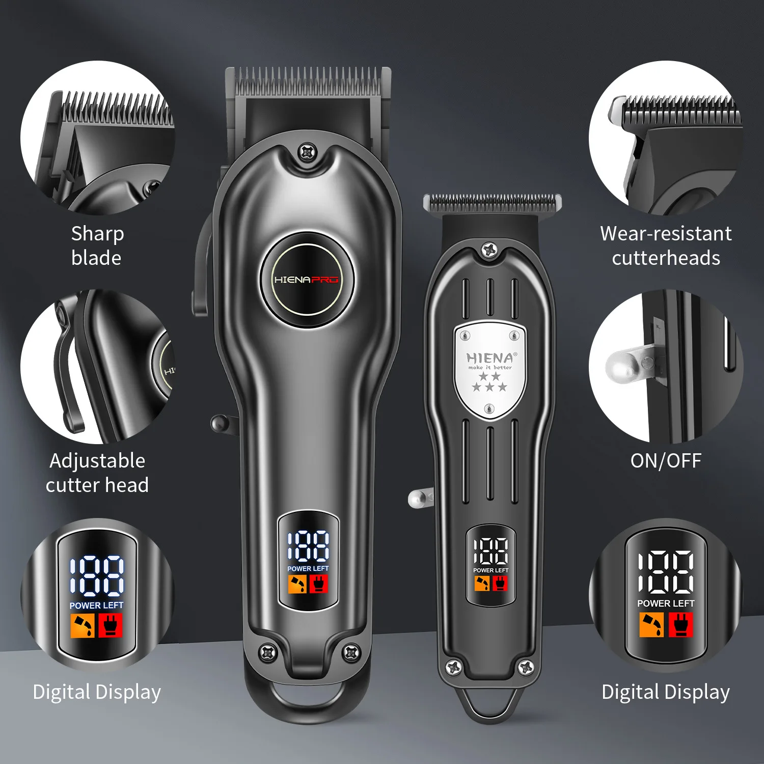 HIENA مشابك الشعر الكهربائية المحمولة اللاسلكية الشعر أداة تهذيب اللحية عدة المهنية صالون حلاقة آلة قطع الشعر مقص الشعر