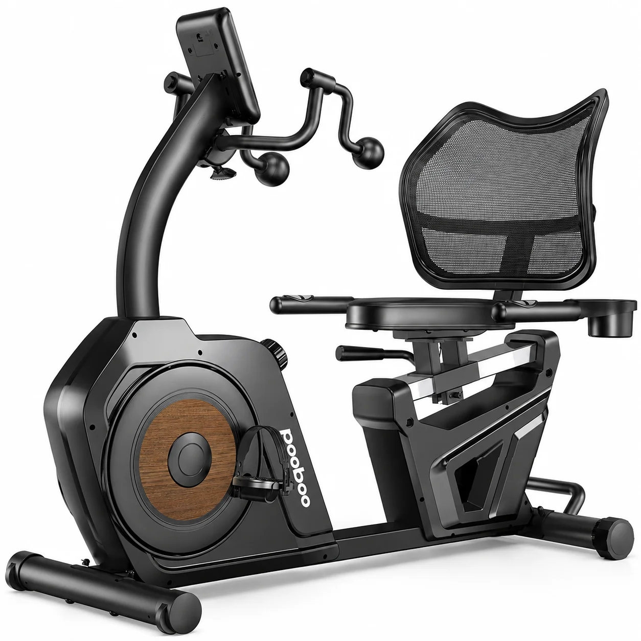 Pooboo Recumbent Exercise Bike, Stationary Bikes for Home with Arm Exerciser, Magnetic Recumbent Bike with Ergonomic Backrest & Comfortable Seat, 400LBS Weight Capacity