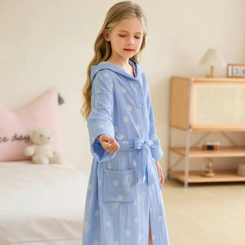 

100% Cotton Children's Bathrobe Summer and Spring Lightweight DoubleLayer Gauze Bathrobe for Kids Bathing Swimming Sleeping Robe
