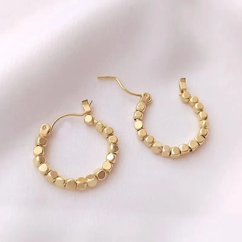 

14K bag real gold square bead earring net red tide temperament female earring South Korea simple fashion earring products