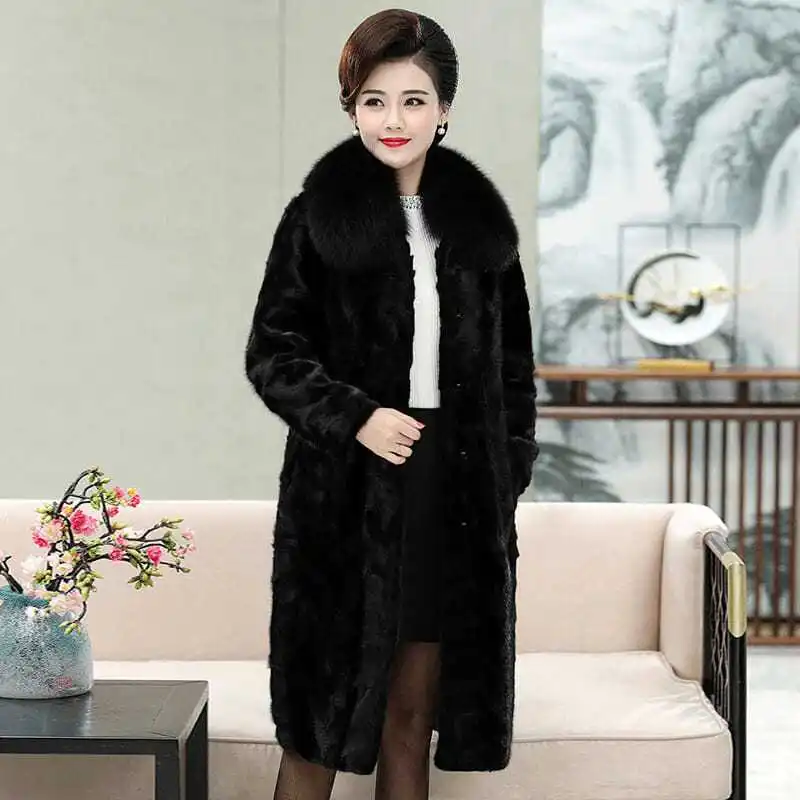 Artificial Fur Coat Women\'s Square Neck Plus Size Middle and Old Age Mom Wear Large Collar Winter Warm Mink B53