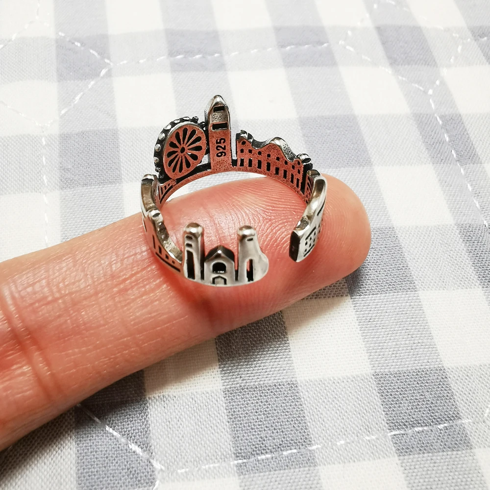 Personalized Castle Bridge Clock Tower Sky City Open Ring Trendy Air Garden Castle Adjustable Rings forWomen серебряное кольцо