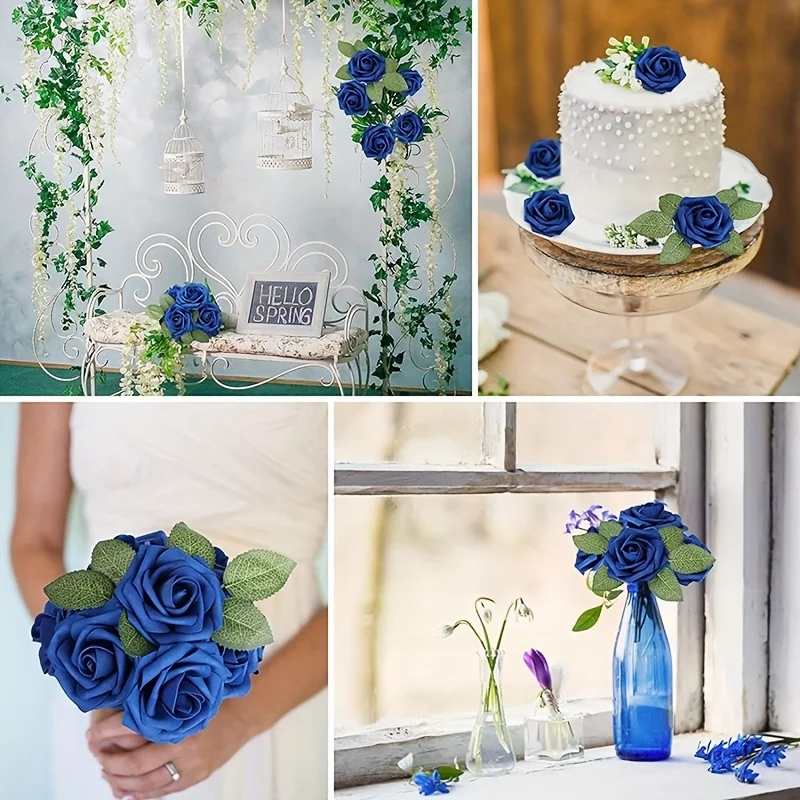 30 Stück künstliche blaue Rosen, gefälschte Schaumrosen mit Stielen, Hochzeit, Party, DIY-Dekoration, Kunstblume, Boho, Zuhause, Zimmer, Vasendekoration – Detail 10