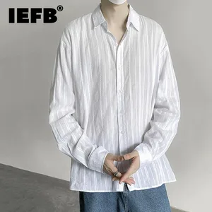 IEFB Male Shirt Korean Style Turn-down Collar Solid Color Hollow Out Design Men's Long Sleeve Shirts Casual Autumn New 9C4974