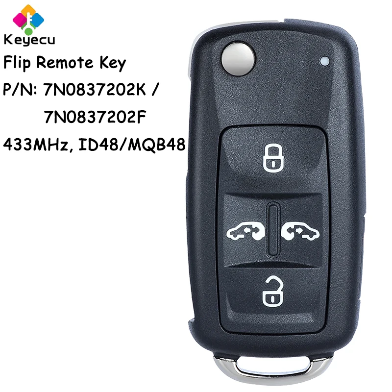 KEYECU Flip Remote Key With 5 Buttons 433MHz ID48/ MQB48 Chip for Volkswagen Multivan Sharan 2011-2016 Fob 7N0837202К 7N0837202F