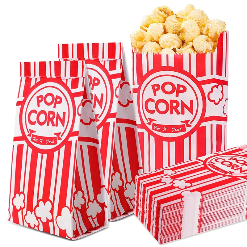 10pcs Paper Popcorn Bags Snack Food Packaging Container Wedding Birthday Party Popcorn Machine Accessories Supplies Movie Nights