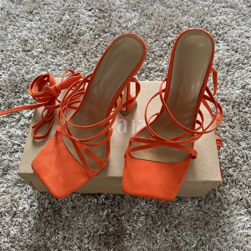 2024 Summer Green Orange Women Sandals Fashion Cross-Tied High Heels Shoes Sexy Lace Up Party Pumps Sandal Shoe Woman Size 35-42