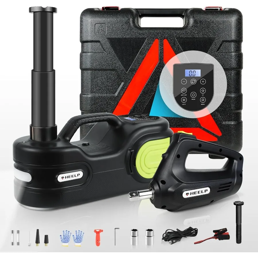 

Комплект электромобильного домкрата 5T 12V Гидравлический шинный домкрат с двухцилиндровым воздушным насосом ЖК-дисплей с сенсорным экраном Ударный ключ Портативный автомобильный подъемник