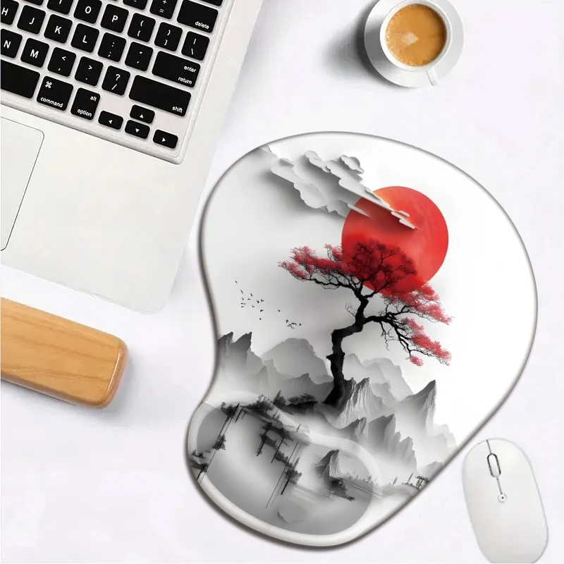 

Oriental Ancient Landscape Painting Mouse Pad with Wrist Rest, Comfortable Non-slip Base Mouse Pad for Computer, Laptop, Office