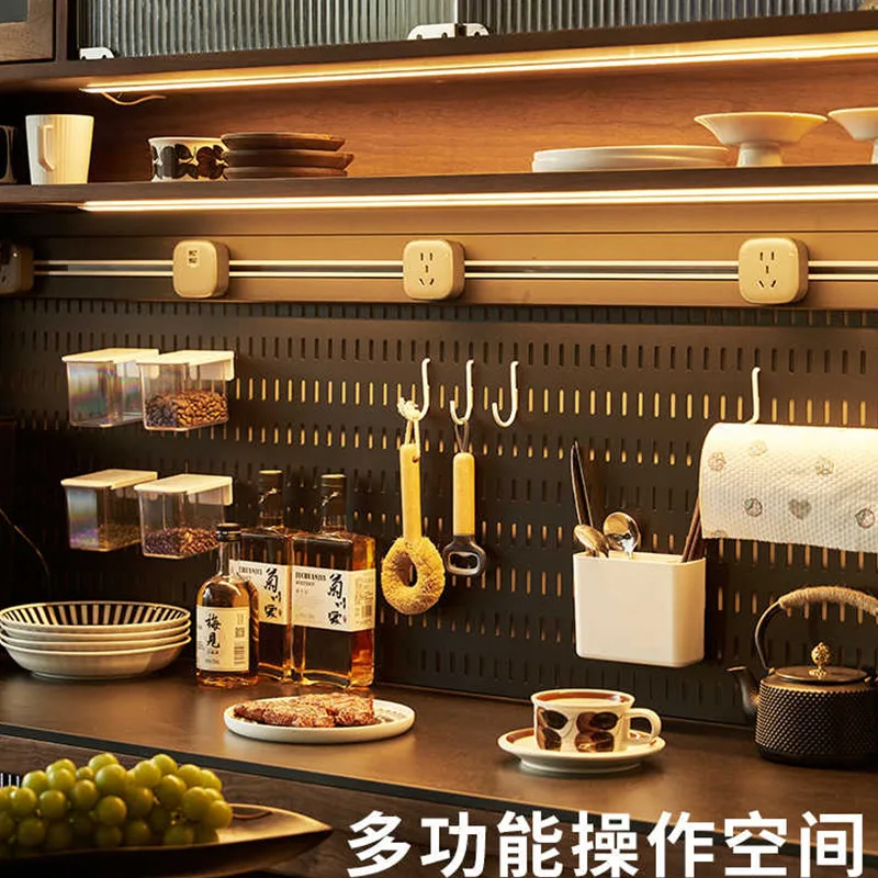 Black walnut furniture sideboard, solid wood can be embedded into the dining table, wall-mounted integrated tall cabinet storage