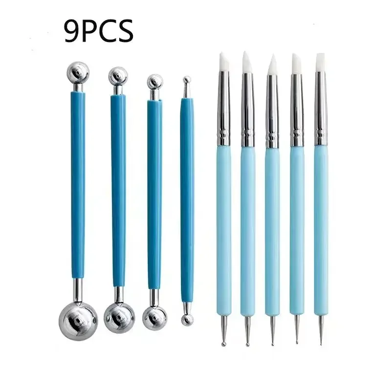 9Pcs/set Silicone Clay Sculpting Tool for Brush Modeling Dotting Nail Art Pottery Clay Tool DIY Carving Sculpting Ceramics Tools