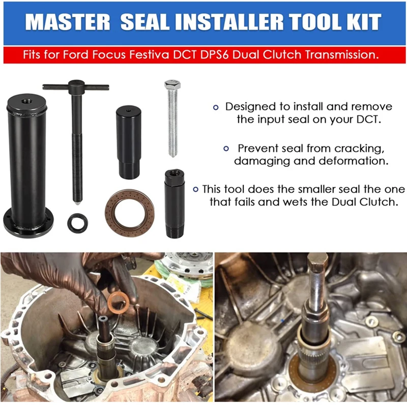 ANX Dual Clutch Transmission Seal Installer Tool Kit for Ford DCT DPS6 Auto Tool Professional Black Steel Hand Tool Easy Install