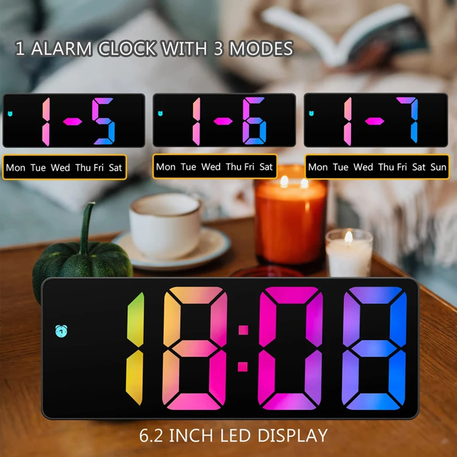 New Colorful Electronic Bedroom Desk Clock with Adjustable Brightness, 12/24 Hours, Big Numbers - Perfect Decoration for Your Ro