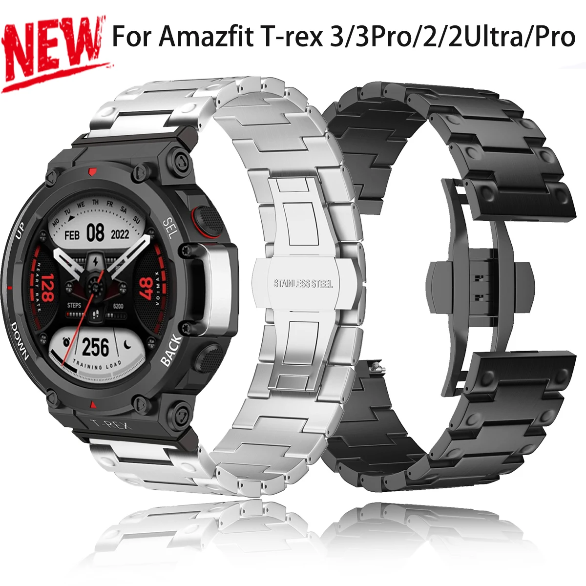 Stainless Steel Band for Amazfit T-rex 3/3Pro/2Ultra/2 Luxury Buisness Band for T-rex Pro / T-rex Metal Loop Bracelet