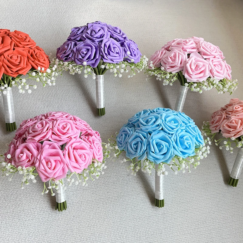 

Букеты для невесты и подружек невесты, свадебные цветы, букеты из пенопластовых роз и гипсофилы, свадебные аксессуары, украшения для центральных композиций