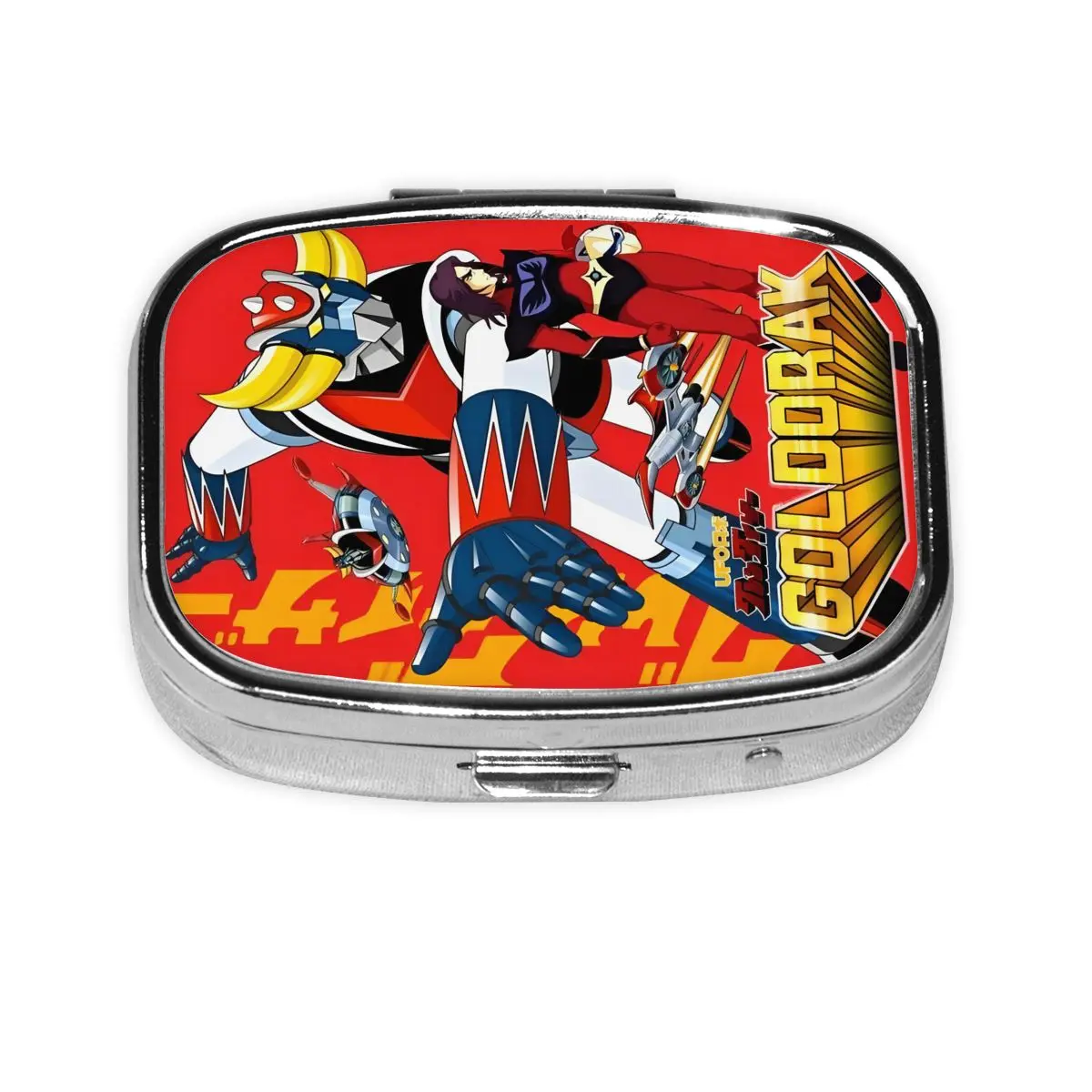 

G-Grendizeres Square Pill Boxes 2 Grids Pills Dispenser Goldrake Mazinger Z Portable Travel Medicine Storage Box Container