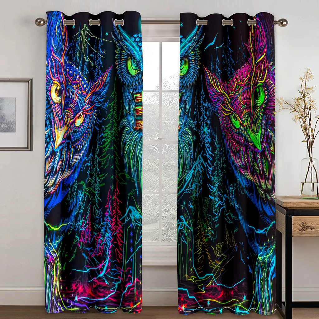 

Free Shipping Luxury 3D Digital Art Psychedelic Owl Bohemian Thin Shading Window Curtains for Living Room Bedroom 2 Pieces Hook