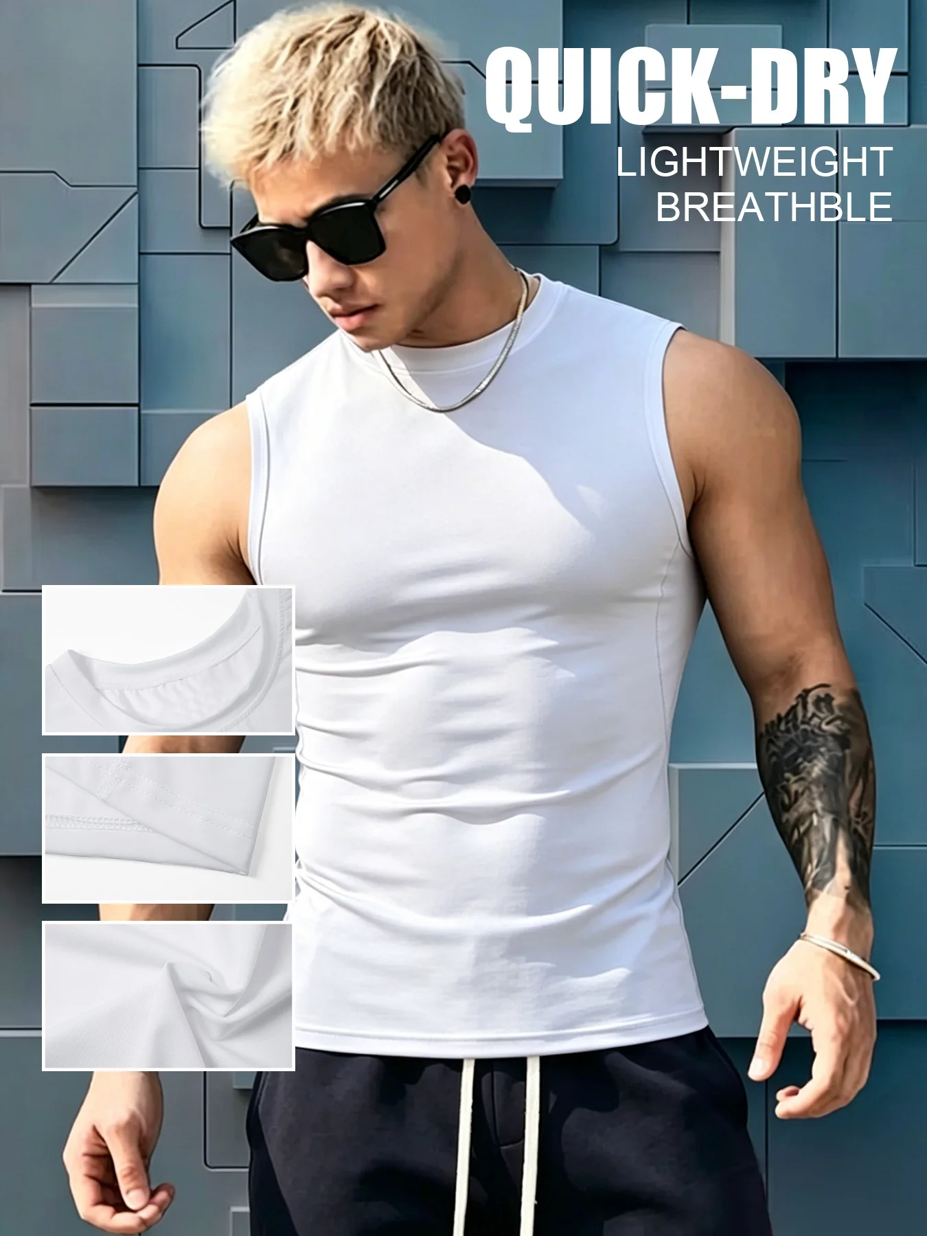 Men Slim Fit Vertical Ribbed U-Neck Sleeveless Muscle Tank Top Breathable Workout Gym Training Street Basic Undershirt