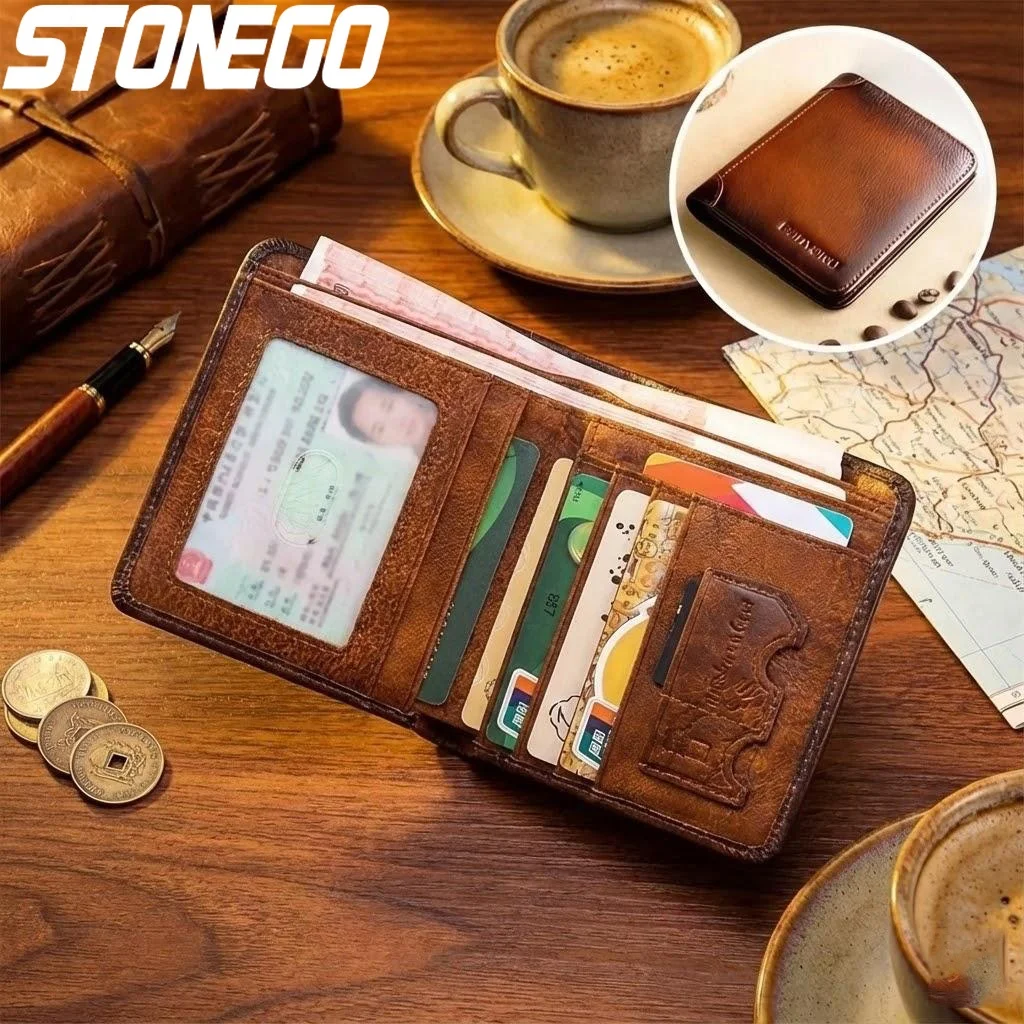 

Мужской кошелек из натуральной кожи с защитой от RFID, тонкий, многофункциональный, для кредитных карт, короткий, прочный, для денег