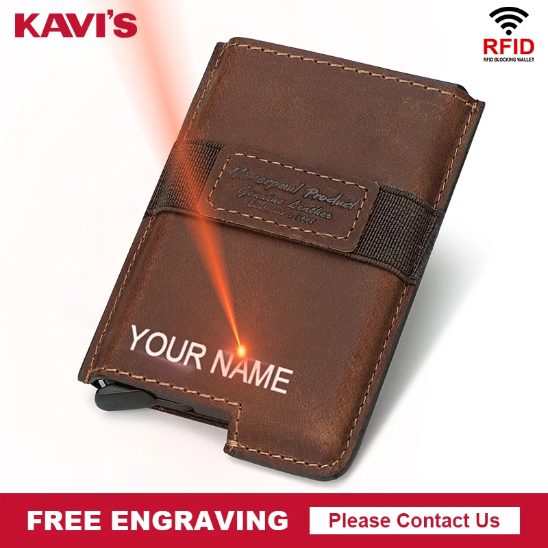 

Genuine Leather Men's Slim Pop-Up Credit Card Case RFID Blocking Minimalist Wallet with Compartment for Notes