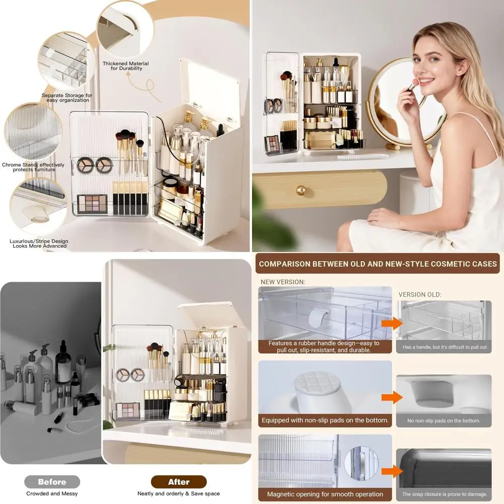 

Vanity Makeup Organizer, Perfume Display Case, Large Plastic Drawer Storage, White Multi-Purpose Brush Holder for Bathroom Count