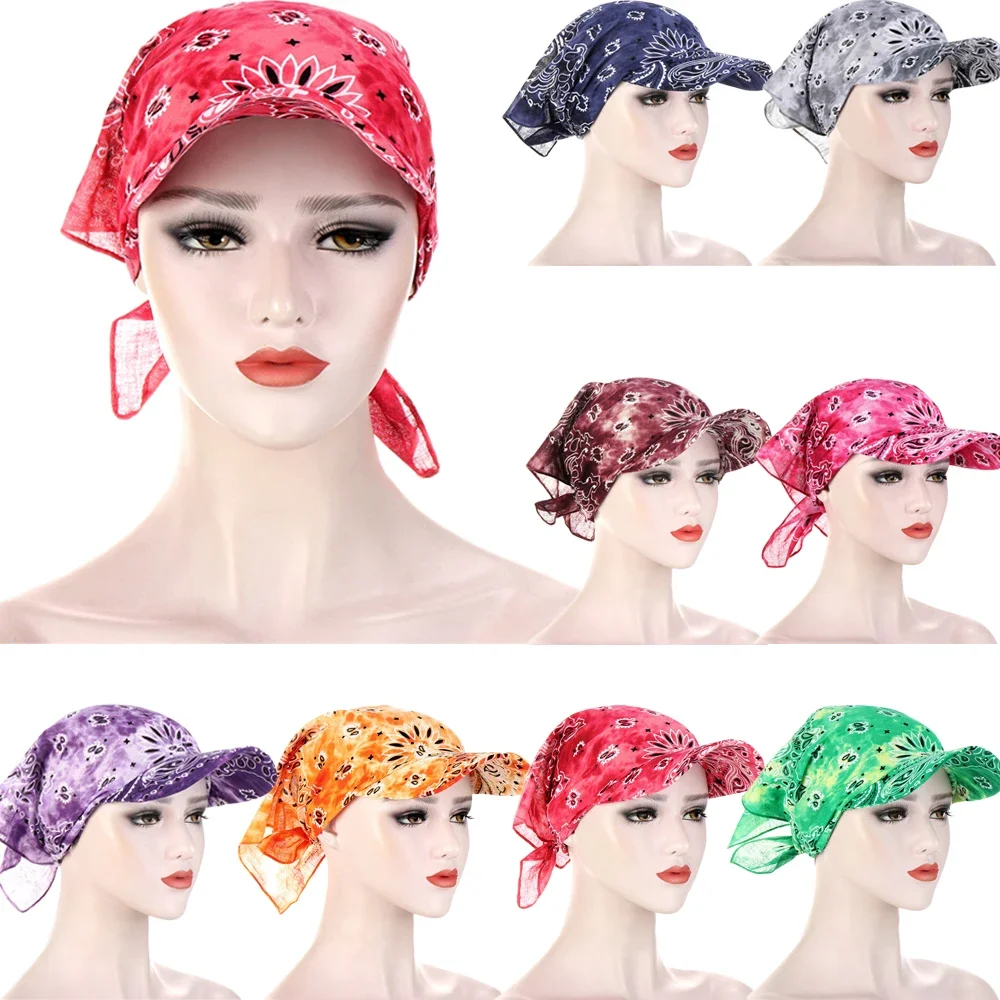 Women Men Cotton Candy Colors Sun Cap Visor Hat Bandana Hedging Caps Sports Printed Hats with Brim Scarf Turban Scarf Headwear