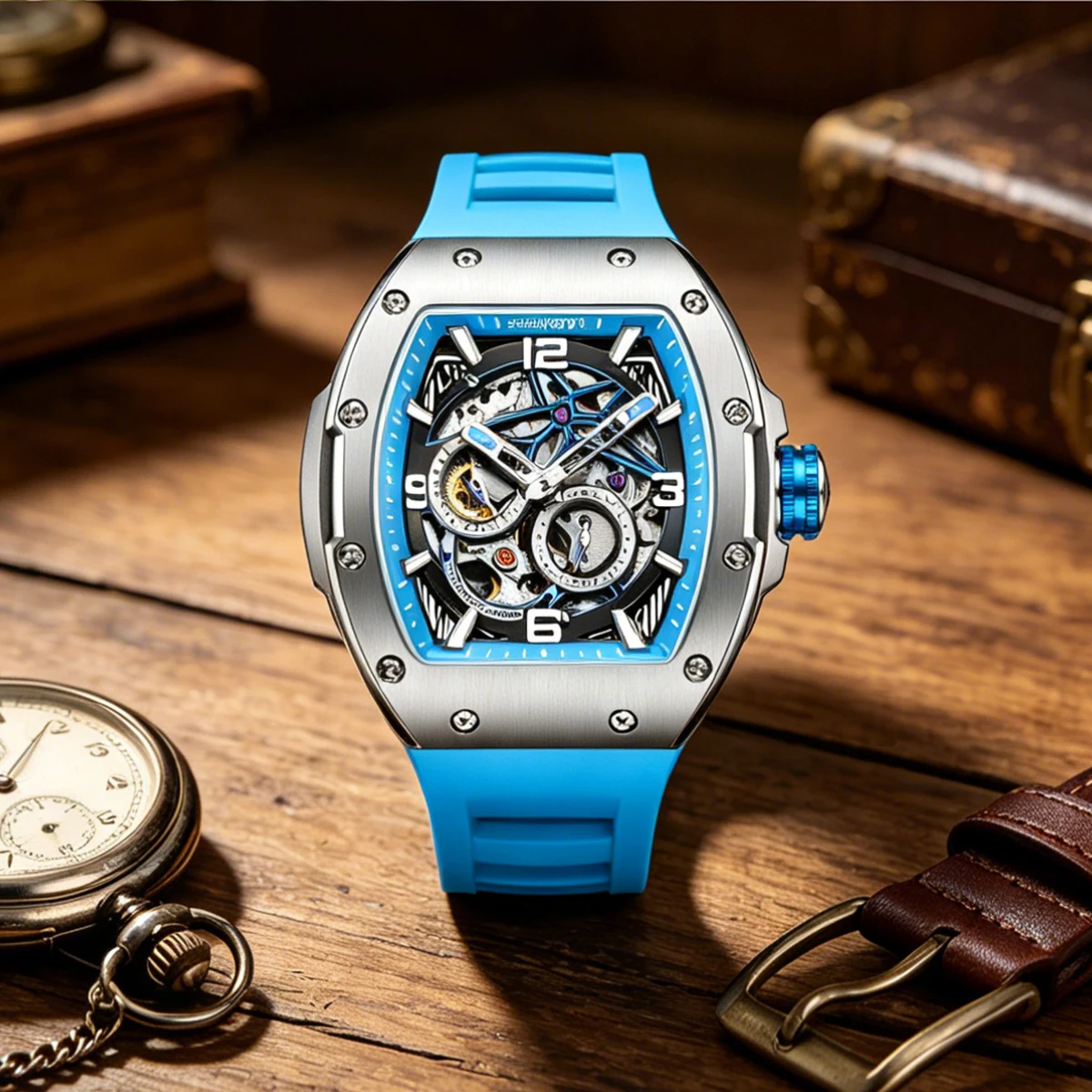 

FeelNever 50MM Hollow Skeleton Men 82S7 Mechanical Watches Luxury Sapphire Glass Automatic Watch 50M Waterproof Watch For Men