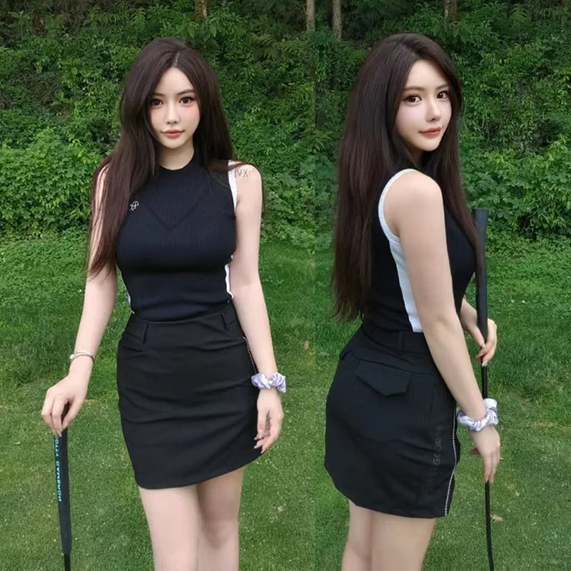 

Женский вязаный топ без рукавов для гольфа, спортивная футболка для отдыха, облегающая майка, женская юбка-карандаш для гольфа, юбка-шорты с высокой талией