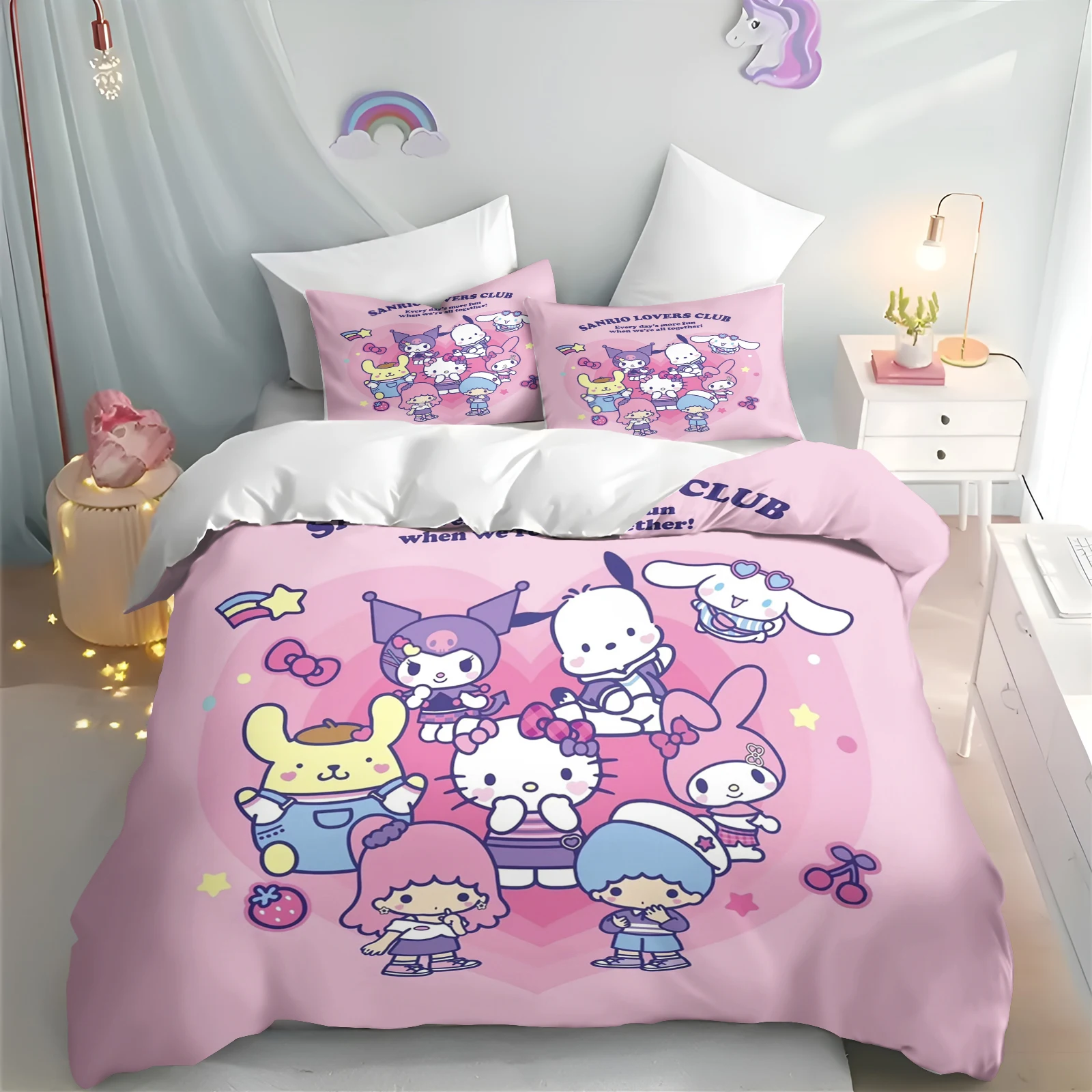 

MINISO Cinnamoroll пододеяльник мультфильм Hello Kitty полный милый детский спальня 100% полиэстер подарок для взрослых 2/3 шт. комплект постельного белья
