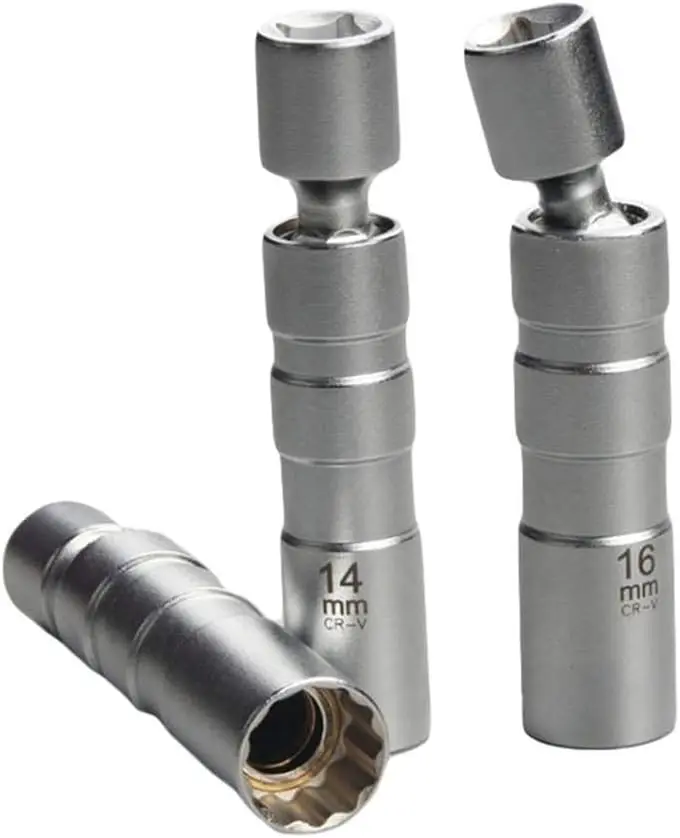 

14MM & 16MM Thin Wall Magnetic Swivel Spark Plug Socket - 3/8-Inch Drive 12-Point Removal Tool with Extension for Confined Areas