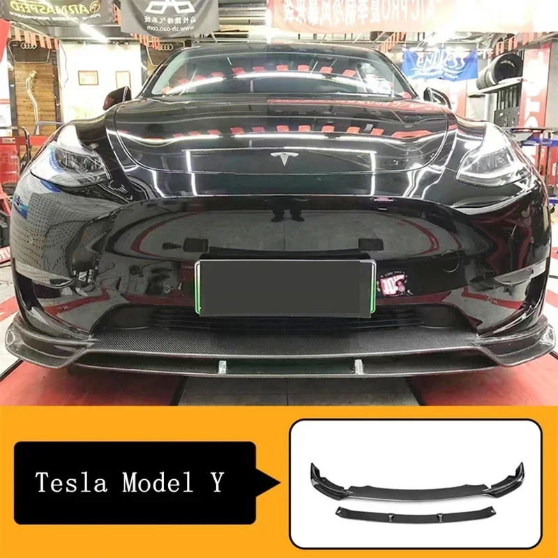 

New！ High Quality REAL Carbon Fiber Front Diffuser Bumper Lip Spoiler For Tesla Model Y 2020 2021 2022 2023