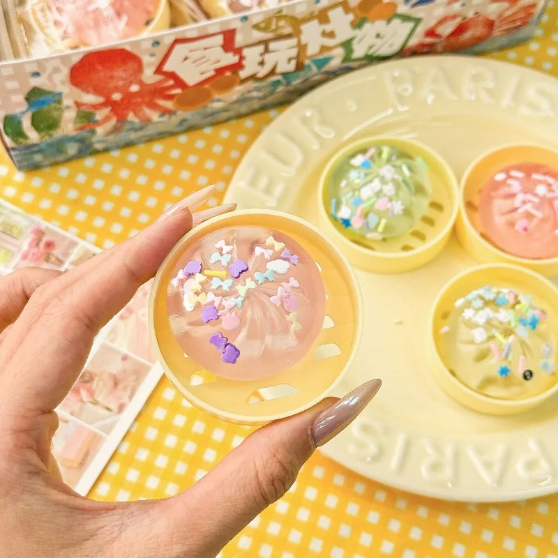 2pcs Crystal Soup Dumpling Squishy Pendant, Realistic Mini Steamer Stress Relief Toy