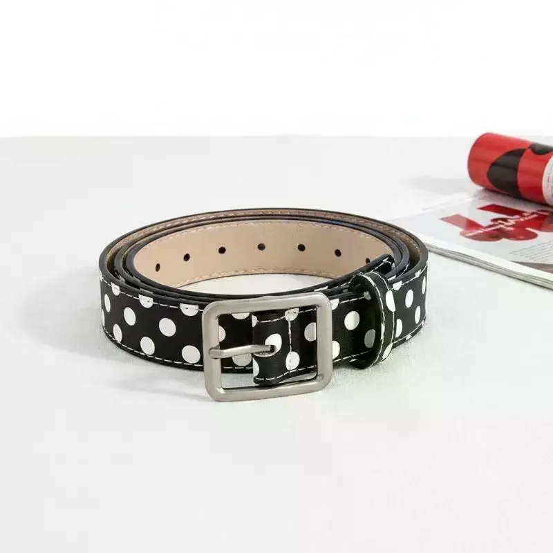 Polka Dot Faux Leather Belt Adjustable Metal Buckle Light Cute Print for Women Jeans Dresses Short Trip Outdoor Use