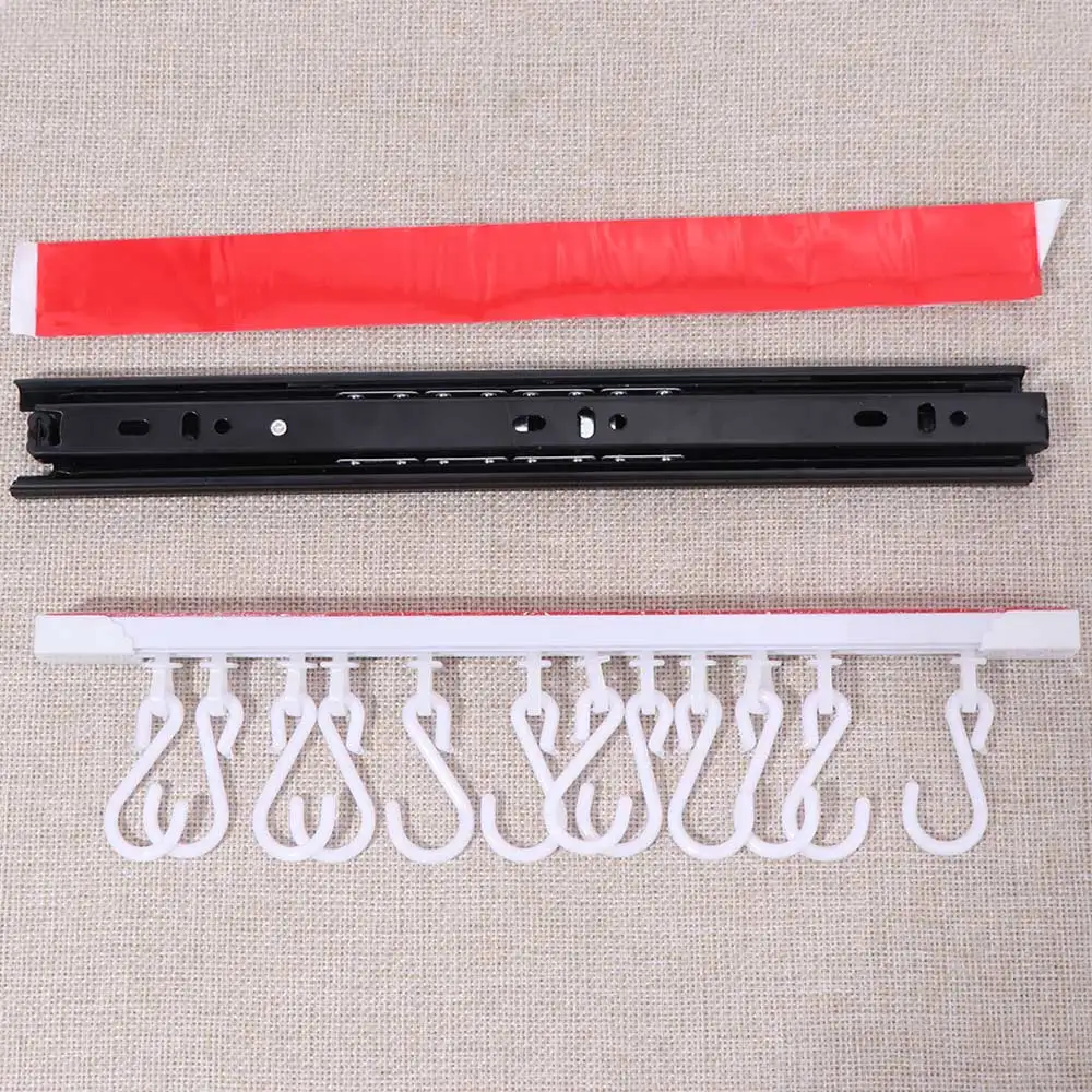 Push and Pull Sliding Rail S Hooks Plastic Stainless Steel Wall-mounted Jewelry Display Non Punching Self-adhesive