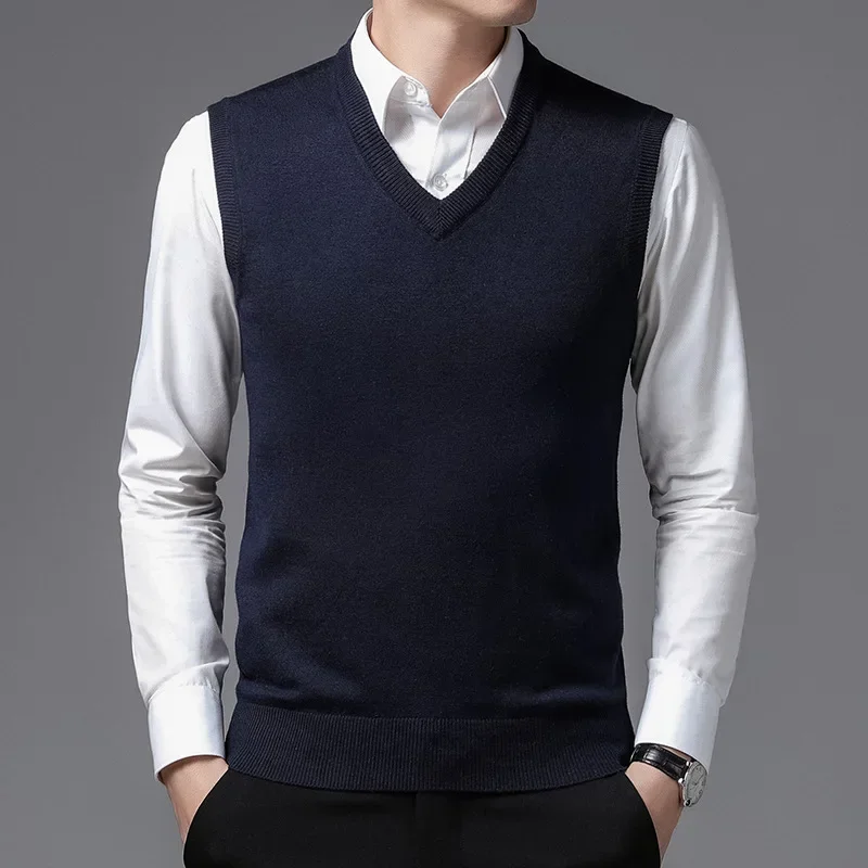 New Men\'s Cashmere Sweater Vest V-neck Sweater Large Size  Men\'s Knitted Vest