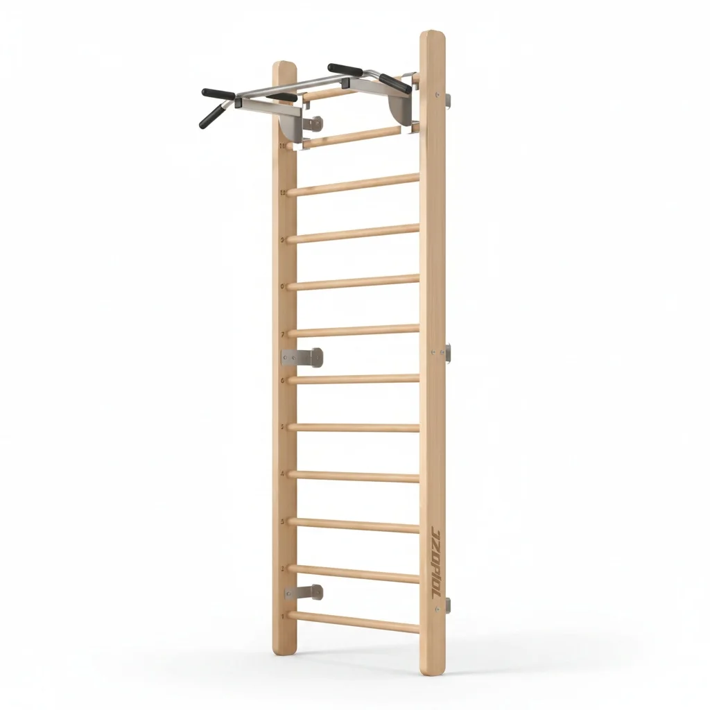 Swedish Ladder, Pine Wood Foldable Wood Stall Bar, 2340mm Gymnastics Wall Bars for Home Exercise Equipment Multi Gym