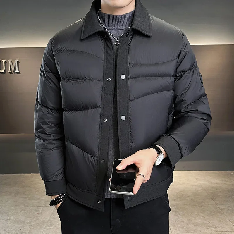 Men's Down Jacket Korean Style Trendy Lapel Jacket Winter Warm Breathable Windproof Casual and Fashionable 90 Duck Down Jacket