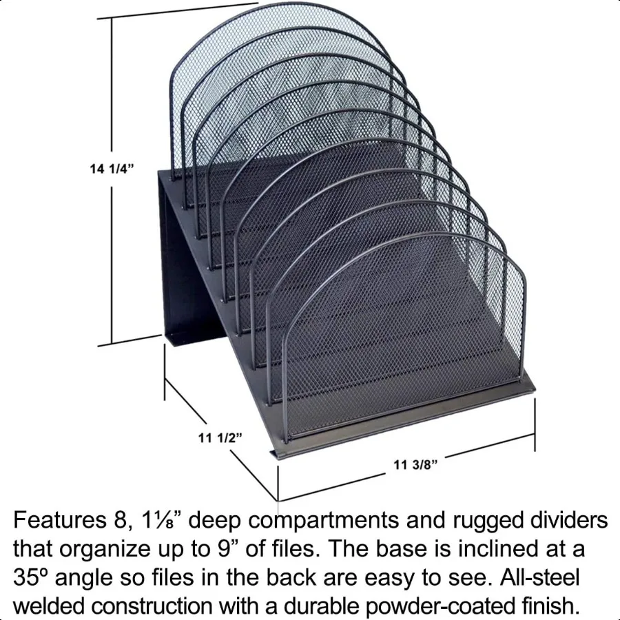 Ultimate Office 8-секционный наклонный настольный органайзер с черной проволочной сеткой высокой емкости StepUp, сортировщик файлов, в комплект входит 18 3-й вырез P