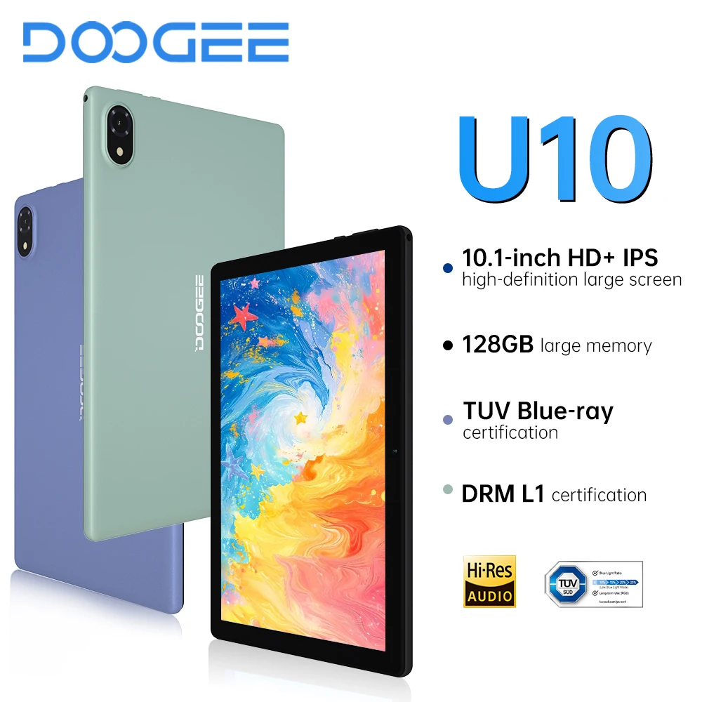 Doogee U10 Tablet Android 13 10.1-inch HD+ IPS High-Definition Large Screen 4GB RAM + 128GB ROM 4600mAh Tablets