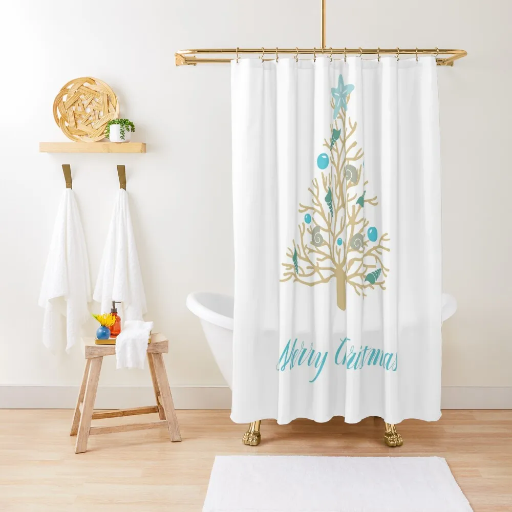 

Coral and Seashell Christmas Tree Shower Curtain Bathroom Decor Curtain For Bath