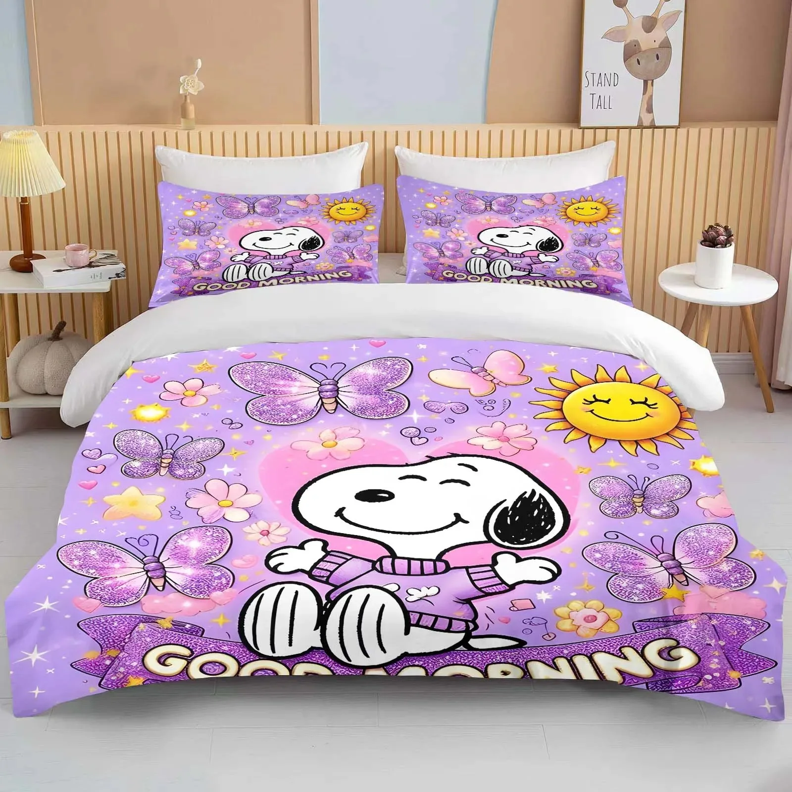 Cute Snoopy Dog Print Bedding Sets Comforter Cover Bed Cover Duvet Cover Pillow Case 2-3 Pieces Sets Kids Adult Bedroom Decor