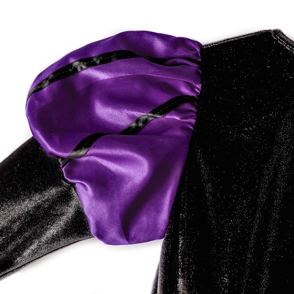 Mädchen Lila-Schwarzes Hexenkostüm mit Hut, Goldener Spinnennetz-Druck Tüllkleid 2026 Halloween-Kleidung, Fantasievolles Zauberer-Cosplay-Outfit – Detail 6