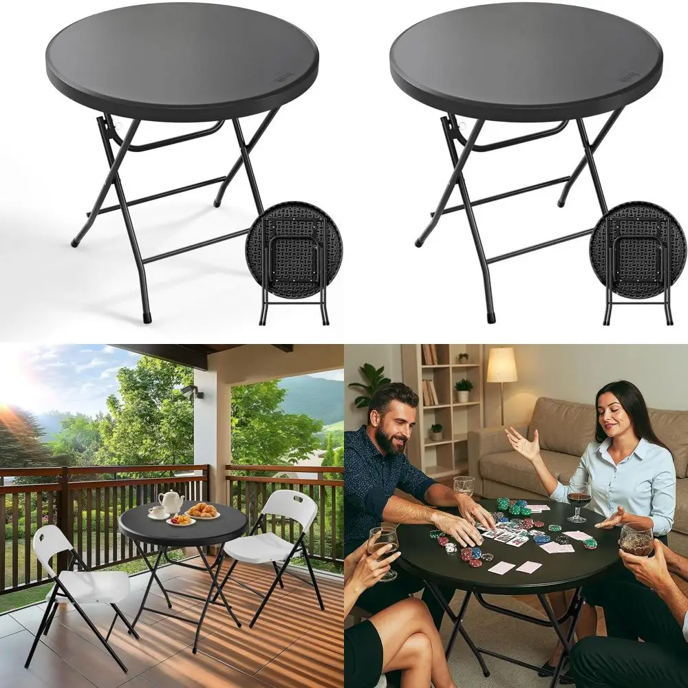 

32 Inch HDPE Plastic Folding Card Table, Suitable for Indoor and Outdoor Dining, Parties, and Commercial Events, Black